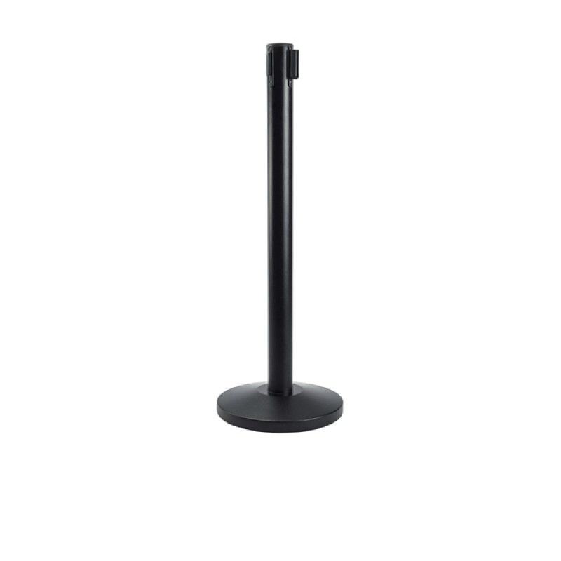 Black Barrier Post - Retractable Black Belt Black Barrier Post - Retractable Black Belt