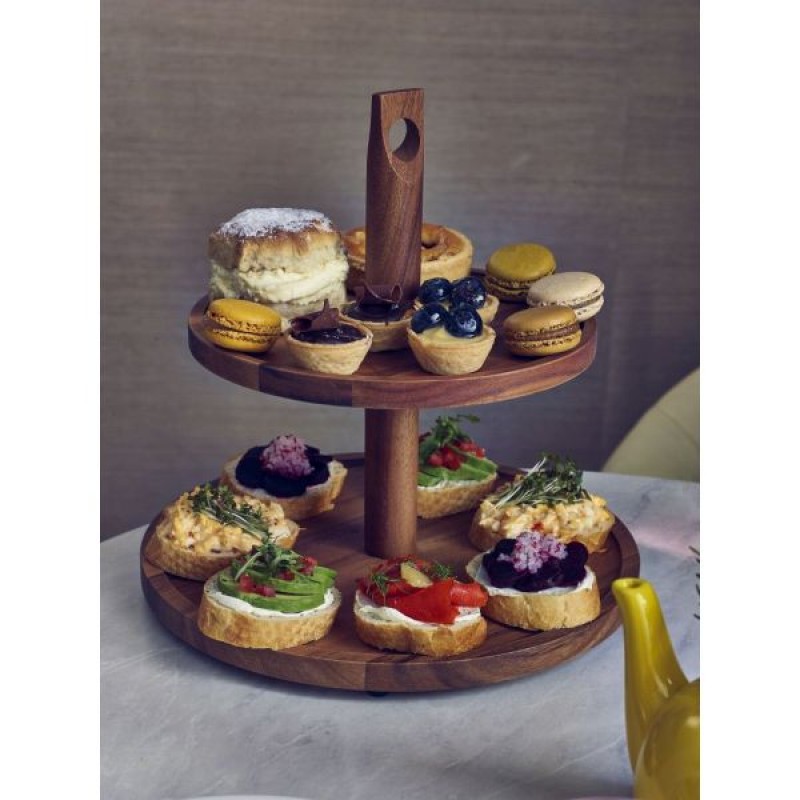 GenWare Acacia Wood Two Tier Cake Stand GenWare Acacia Wood Two Tier Cake Stand