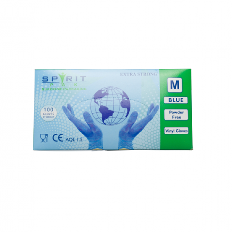 Spirit PF blue vinyl gloves MED (10x100) Spirit PF blue vinyl gloves MED (10x100)