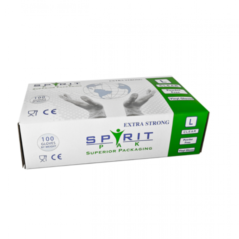 Spirit PF clear vinyl gloves LRG (10x100) Spirit PF clear vinyl gloves LRG (10x100)