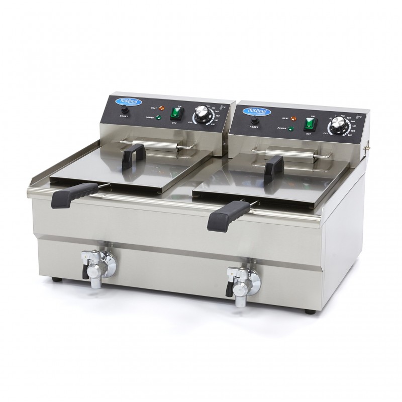 Deep Fryer - 2 x 16L - 2 Baskets - with Drain Tap