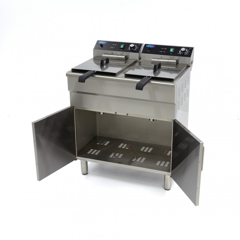 Deep Fryer - 2 x 16L - 2 Baskets - with Drain Tap and Stand Deep Fryer - 2 x 16L - 2 Baskets - with Drain Tap and Stand