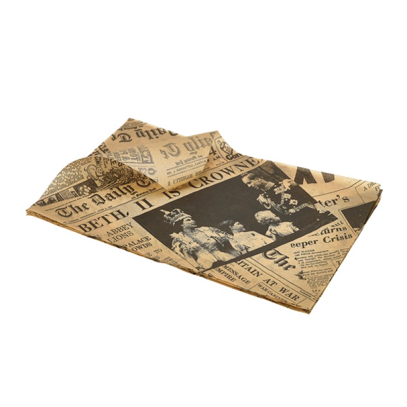 Greaseproof Paper Bags Brown Newspaper Print 17.5 x 17.5cm Greaseproof Paper Bags Brown Newspaper Print 17.5 x 17.5cm