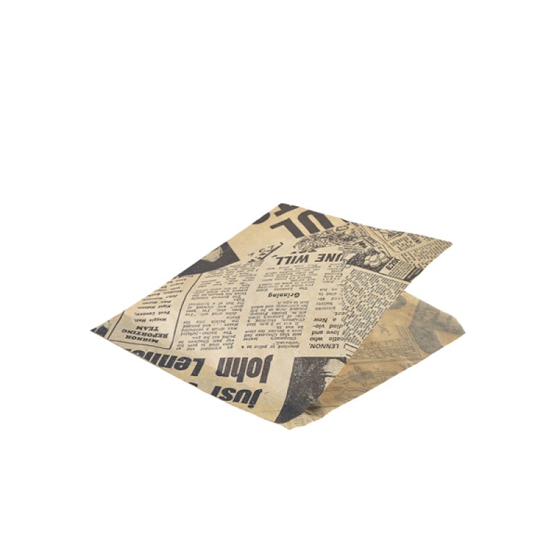 Greaseproof Paper Bags Brown Newspaper Print 17.5 x 17.5cm Greaseproof Paper Bags Brown Newspaper Print 17.5 x 17.5cm