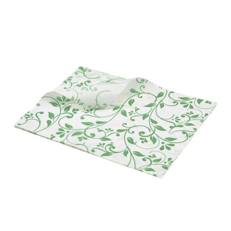Greaseproof Paper Green Floral Print 25 x 20cm Greaseproof Paper Green Floral Print 25 x 20cm