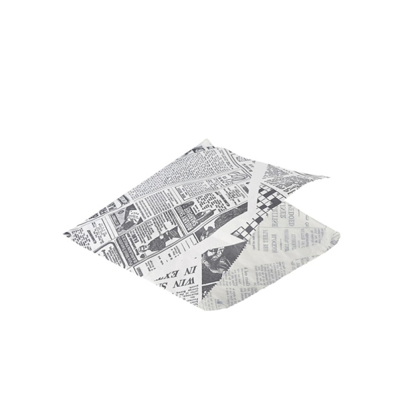Greaseproof Paper Bags White Newspaper Print 17.5 x 17.5cm Greaseproof Paper Bags White Newspaper Print 17.5 x 17.5cm