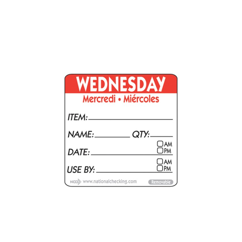 50mm Wednesday Removable Day Label (500) 50mm Wednesday Removable Day Label (500)