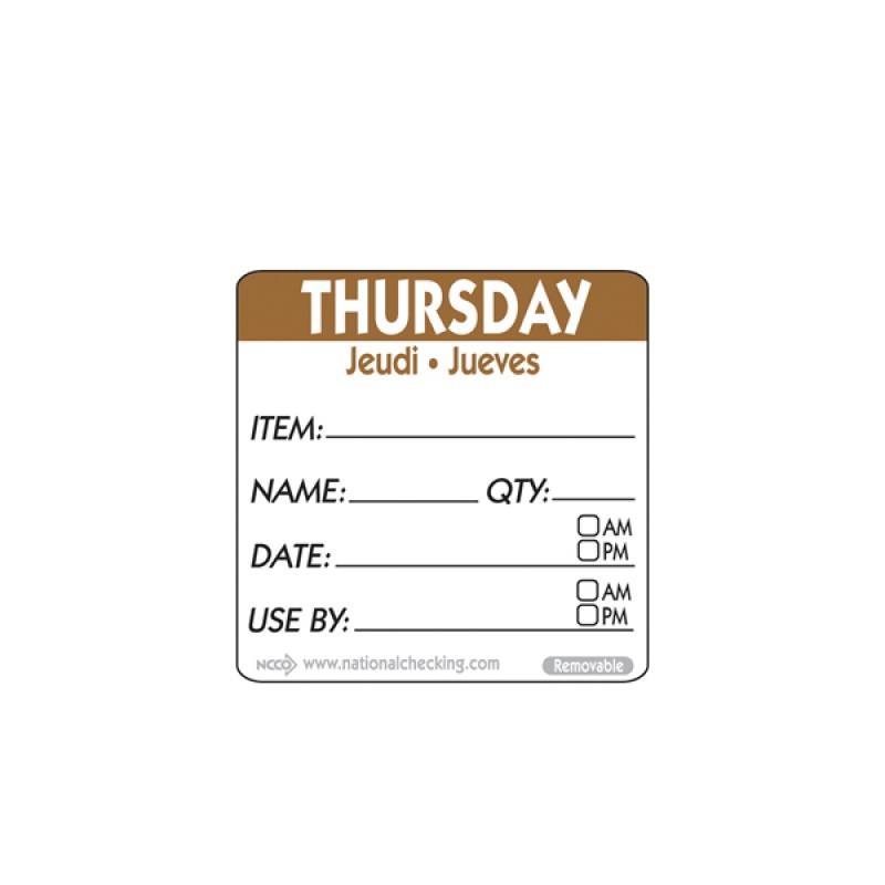 50mm Thursday Removable Day Label (500) 50mm Thursday Removable Day Label (500)