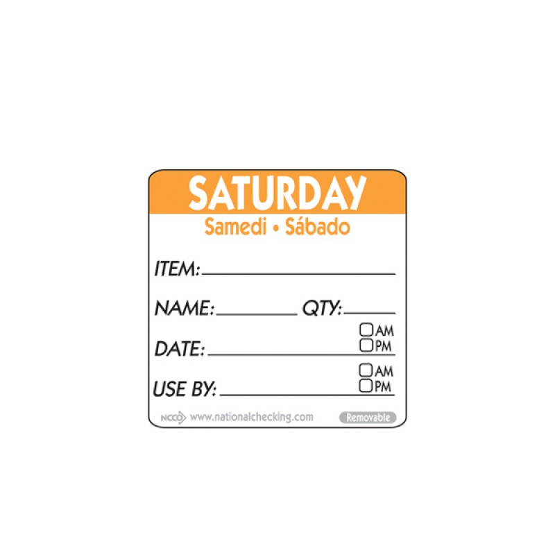 50mm Saturday Removable Day Label (500)