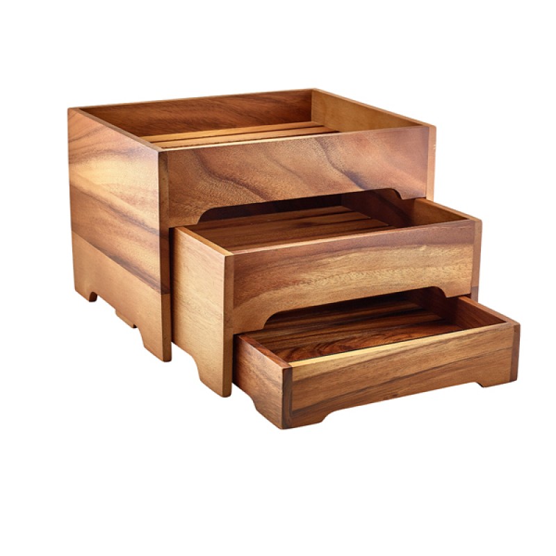 GenWare Acacia Wood 3 Tier Display Stand GN 1/2 GenWare Acacia Wood 3 Tier Display Stand GN 1/2
