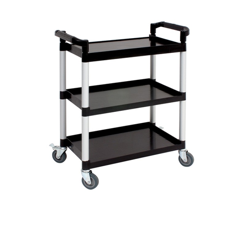 Genware Small 3 Tier PP Trolley Black Shelves Genware Small 3 Tier PP Trolley Black Shelves