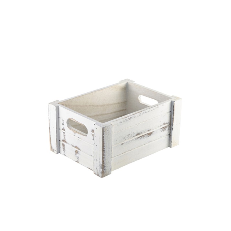 Genware White Wash Wooden Crate 22.8x16.5x11cm Genware White Wash Wooden Crate 22.8x16.5x11cm