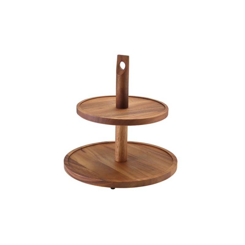 GenWare Acacia Wood Two Tier Cake Stand GenWare Acacia Wood Two Tier Cake Stand