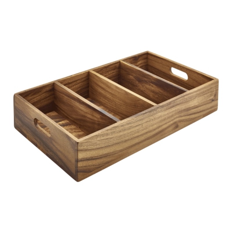 Acacia Wood 4 Compartment Cutlery Tray Acacia Wood 4 Compartment Cutlery Tray