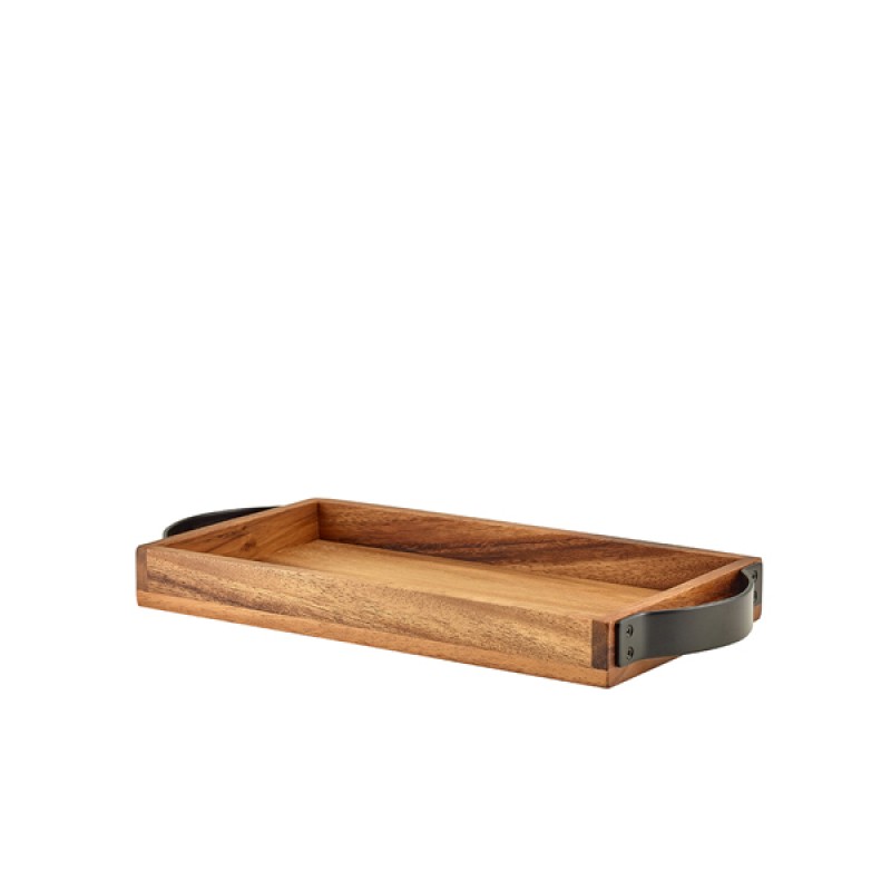 GenWare Acacia Wood Serving Tray with Metal Handles 32.5 x 1 GenWare Acacia Wood Serving Tray with Metal Handles 32.5 x 1
