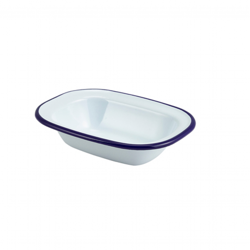 Enamel Rect. Pie Dish White & Blue 16cm Enamel Rect. Pie Dish White & Blue 16cm