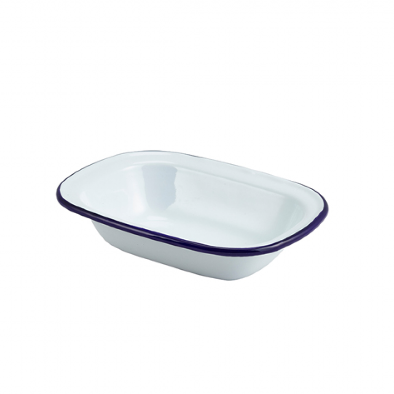 Enamel Rect. Pie Dish White & Blue 18cm Enamel Rect. Pie Dish White & Blue 18cm