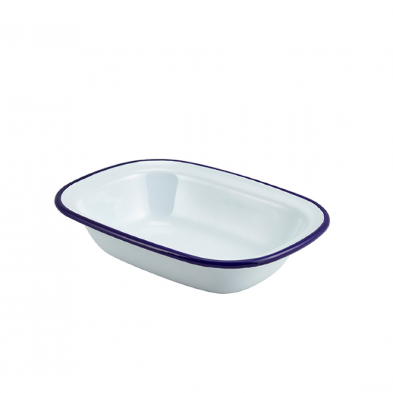 Enamel Rect. Pie Dish White & Blue 20cm Enamel Rect. Pie Dish White & Blue 20cm