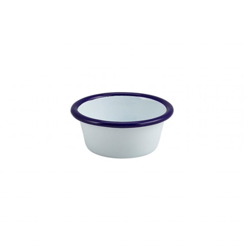 Enamel Ramekin White with Blue Rim 8cm Dia 90ml/ 3.2oz Enamel Ramekin White with Blue Rim 8cm Dia 90ml/ 3.2oz