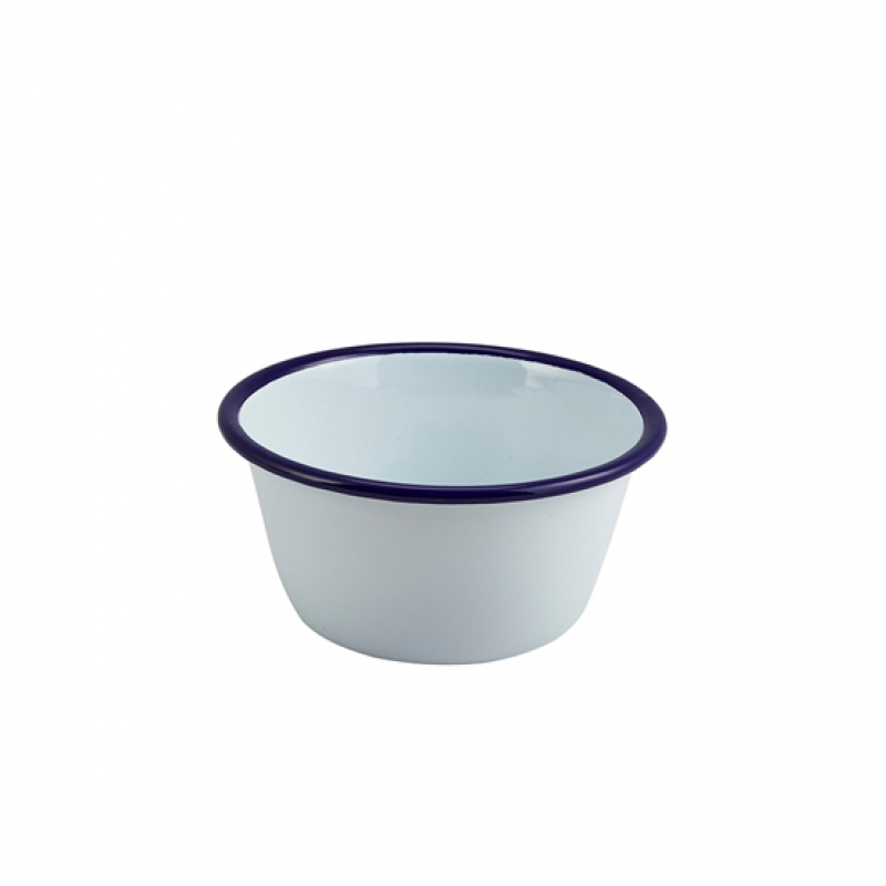 Enamel Round Deep Pie Dish White & Blue 12cm Enamel Round Deep Pie Dish White & Blue 12cm
