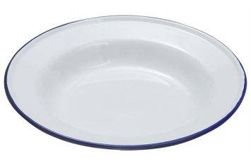 Enamel Deep Plate White & Blue 24cm